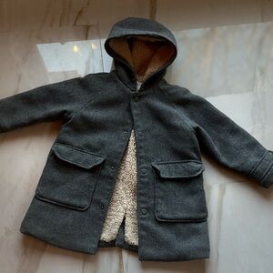 Zara Kids Gray Pea Coat with Cream Lining
